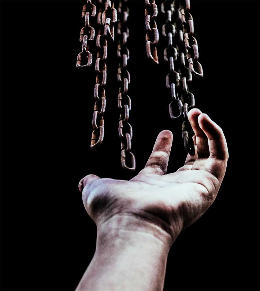 Hand released from chains